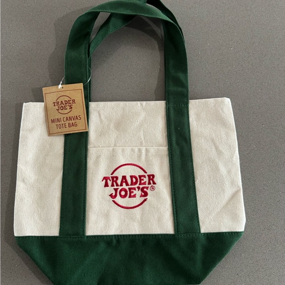 Trader Joe’s Mini Canvas Tote Bags set of 2 Navy Blue and Forest Green Trim NWT - Picture 5 of 5